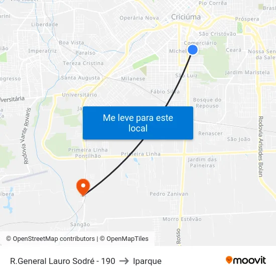 R.General Lauro Sodré - 190 to Iparque map