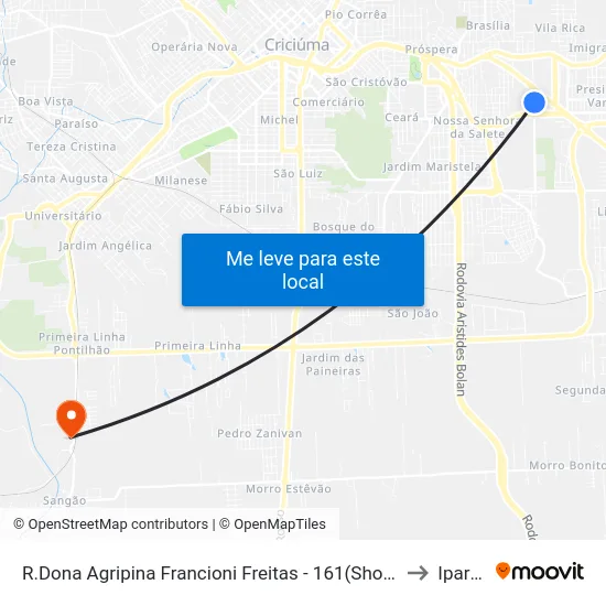 R.Dona Agripina Francioni Freitas - 161(Shopping Nações) to Iparque map