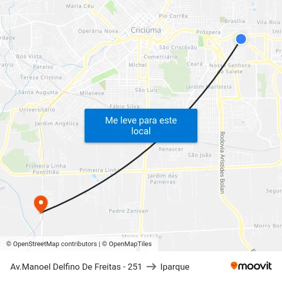 Av.Manoel Delfino De Freitas - 251 to Iparque map