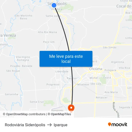 Rodoviária Siderópolis to Iparque map
