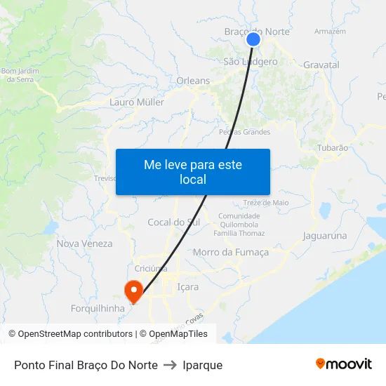 Ponto Final Braço Do Norte to Iparque map