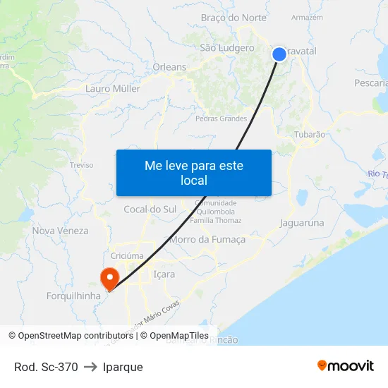 Rod. Sc-370 to Iparque map