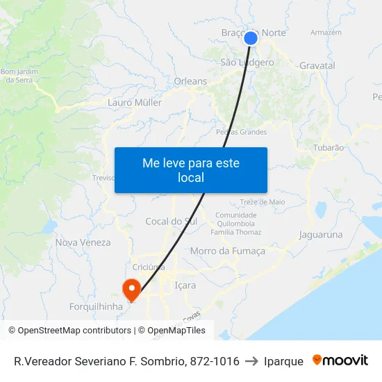 R.Vereador Severiano F. Sombrio, 872-1016 to Iparque map