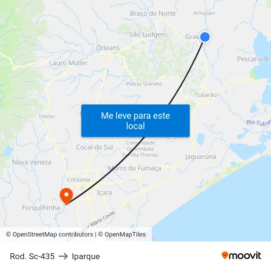 Rod. Sc-435 to Iparque map