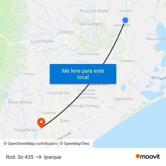 Rod. Sc-435 to Iparque map