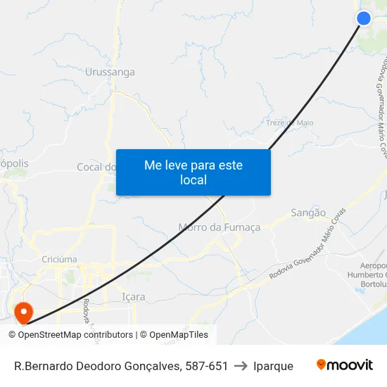 R.Bernardo Deodoro Gonçalves, 587-651 to Iparque map