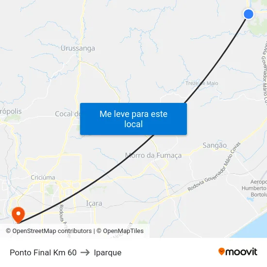 Ponto Final Km 60 to Iparque map