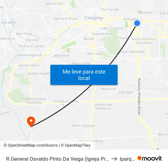 R.General Osvaldo Pinto Da Veiga (Igreja Próspera) to Iparque map