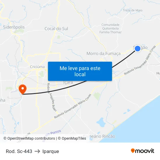 Rod. Sc-443 to Iparque map