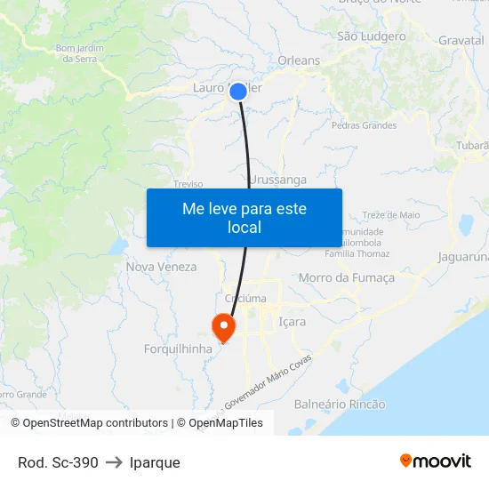 Rod. Sc-390 to Iparque map