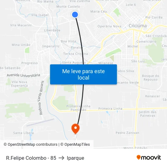 R.Felipe Colombo - 85 to Iparque map