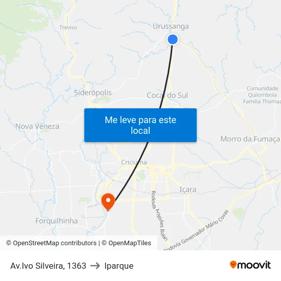 Av.Ivo Silveira, 1363 to Iparque map