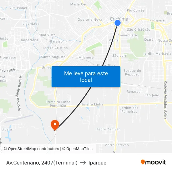 Av.Centenário, 2407(Terminal) to Iparque map