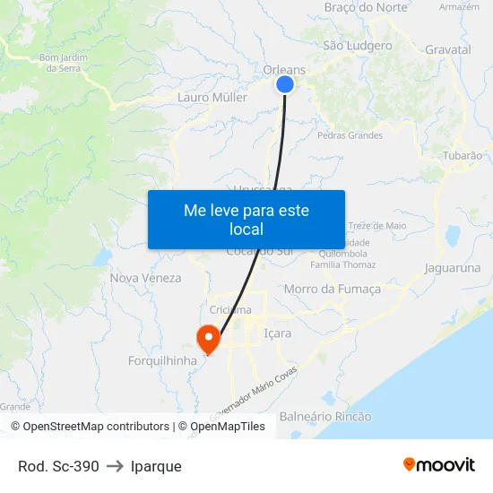 Rod. Sc-390 to Iparque map