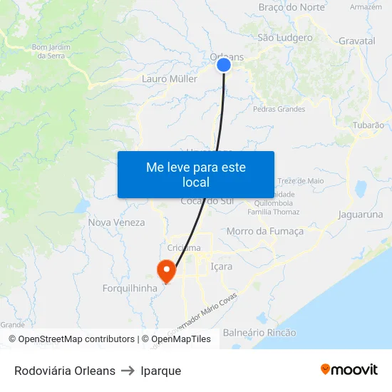 Rodoviária Orleans to Iparque map