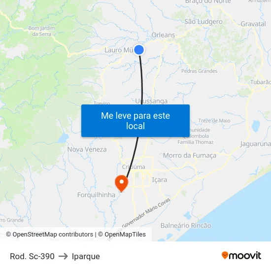 Rod. Sc-390 to Iparque map
