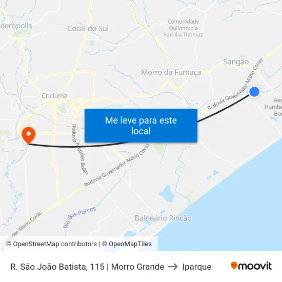 R. São João Batista, 115  | Morro Grande to Iparque map