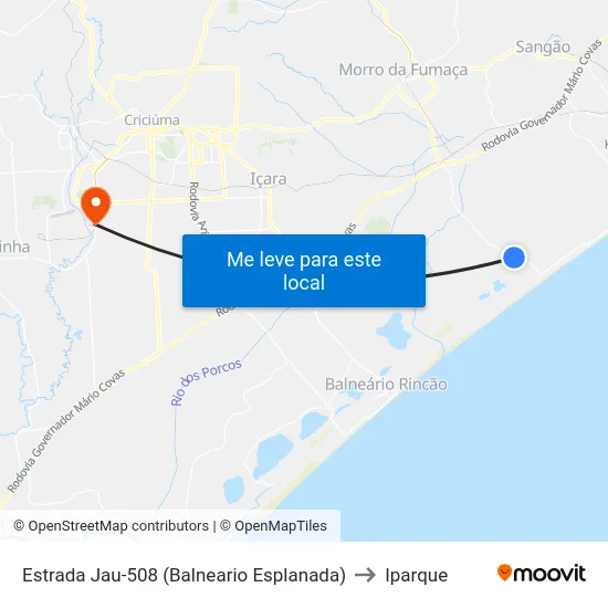 Estrada Jau-508 (Balneario Esplanada) to Iparque map