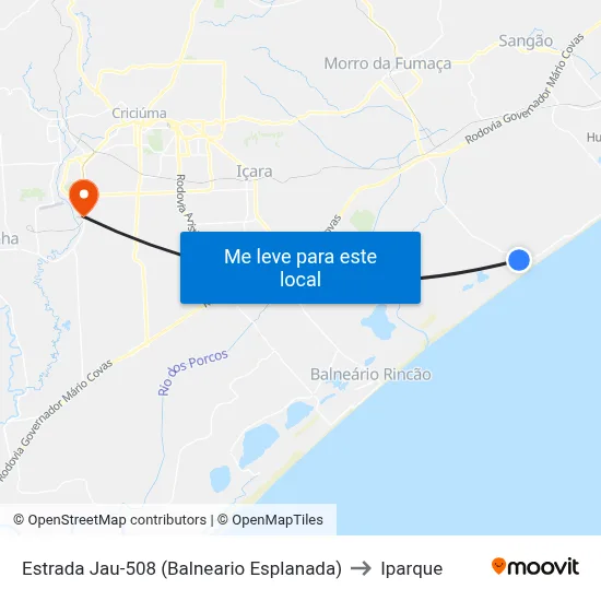 Estrada Jau-508 (Balneario Esplanada) to Iparque map