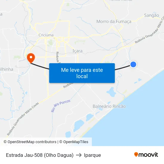 Estrada Jau-508 (Olho Dagua) to Iparque map