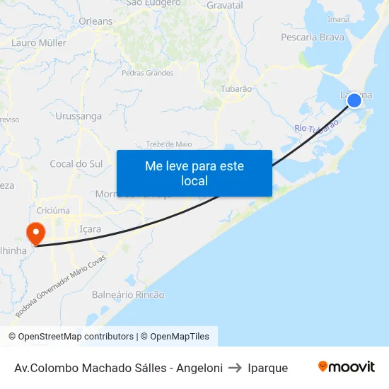 Av.Colombo Machado Sálles - Angeloni to Iparque map