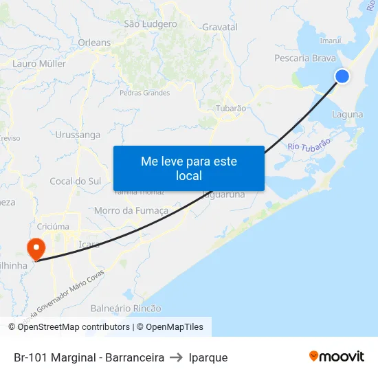 Br-101 Marginal - Barranceira to Iparque map