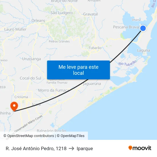 R. José Antônio Pedro, 1218 to Iparque map