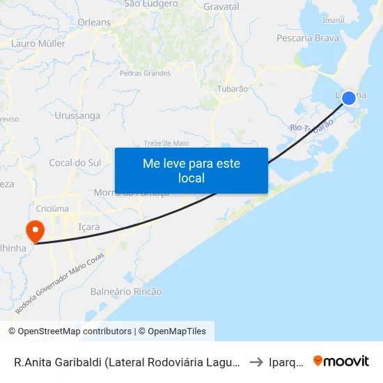 R.Anita Garibaldi (Lateral Rodoviária Laguna) to Iparque map