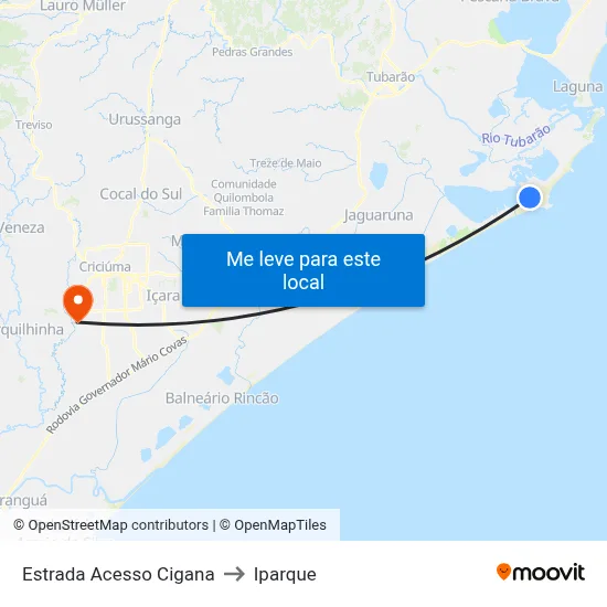 Estrada Acesso Cigana to Iparque map