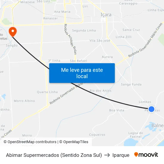 Abimar Supermercados (Sentido Zona Sul) to Iparque map