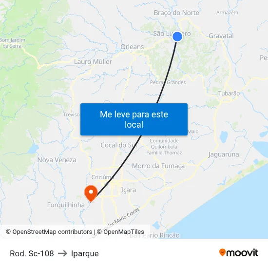 Rod. Sc-108 to Iparque map
