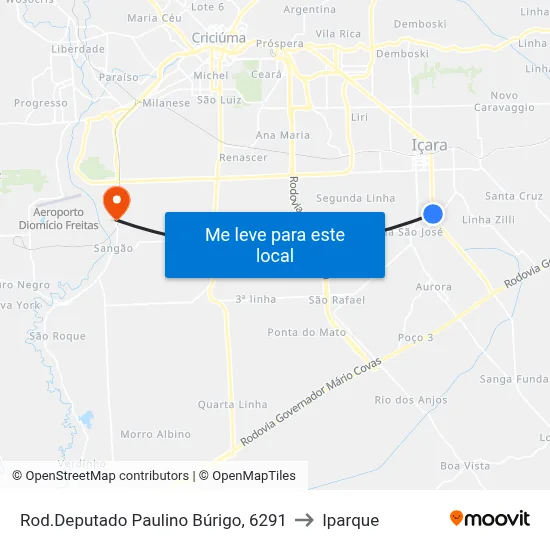 Rod.Deputado Paulino Búrigo, 6291 to Iparque map