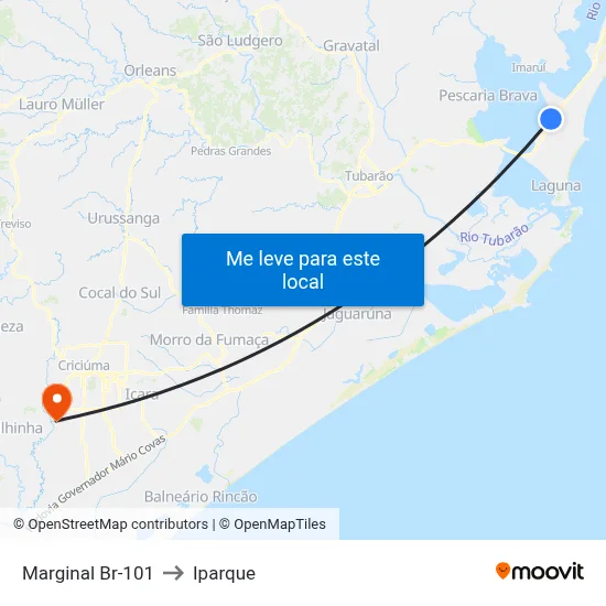 Marginal Br-101 to Iparque map