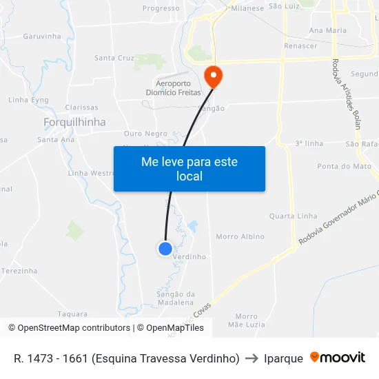 R. 1473 - 1661 (Esquina Travessa Verdinho) to Iparque map