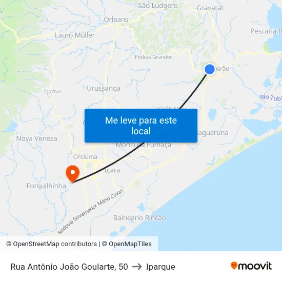 Rua Antônio João Goularte, 50 to Iparque map