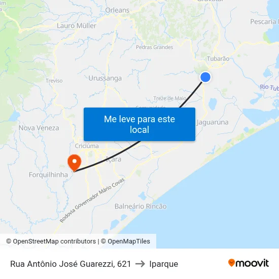 Rua Antônio José Guarezzi, 621 to Iparque map