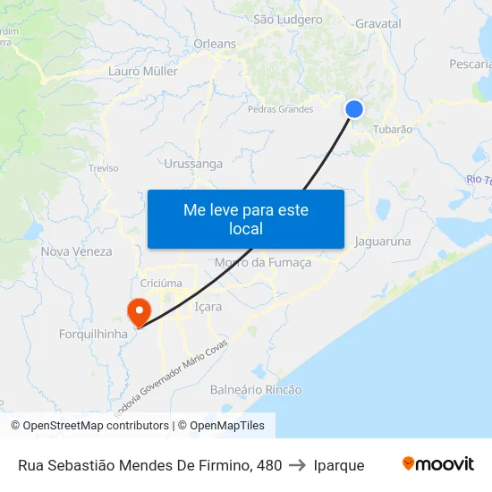 Rua Sebastião Mendes De Firmino, 480 to Iparque map