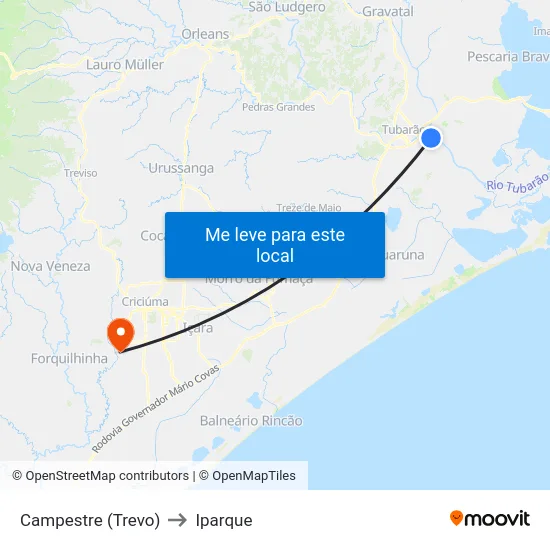 Campestre (Trevo) to Iparque map