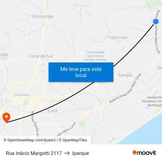 Rua Inácio Margotti 2117 to Iparque map