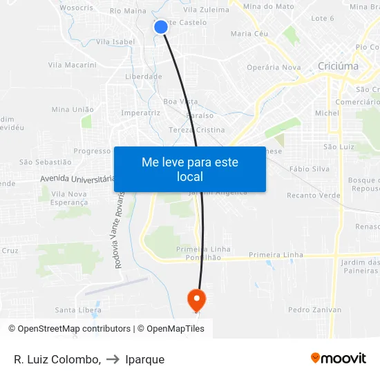 R. Luiz Colombo, to Iparque map