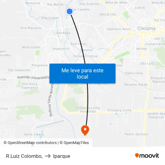 R.Luiz Colombo, to Iparque map