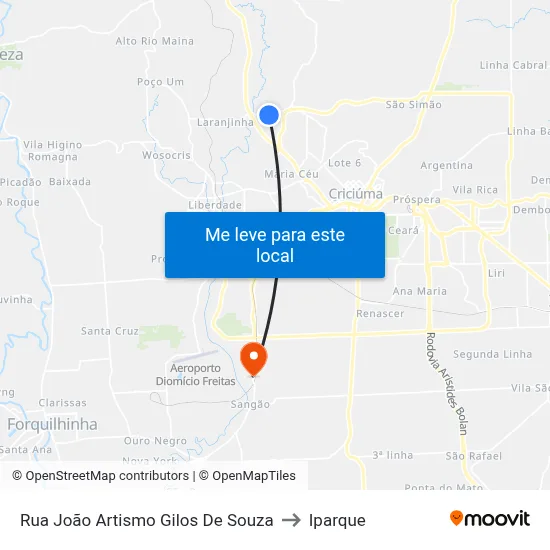 Rua João Artismo Gilos De Souza to Iparque map