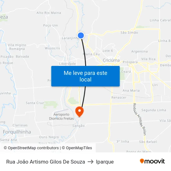 Rua João Artismo Gilos De Souza to Iparque map