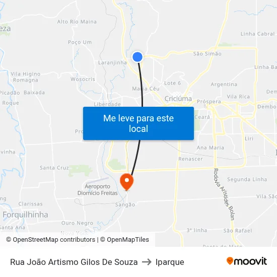 Rua João Artismo Gilos De Souza to Iparque map