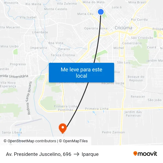 Av. Presidente Juscelino, 696 to Iparque map