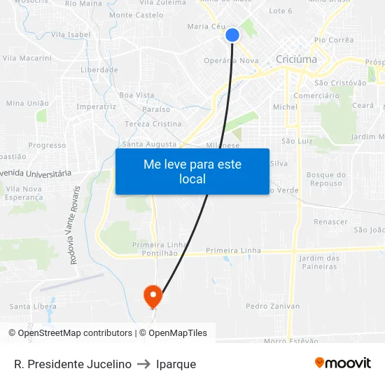 R. Presidente Jucelino to Iparque map