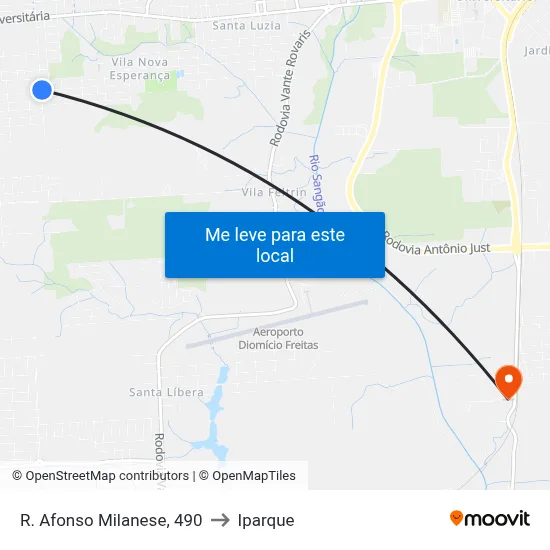 R. Afonso Milanese, 490 to Iparque map