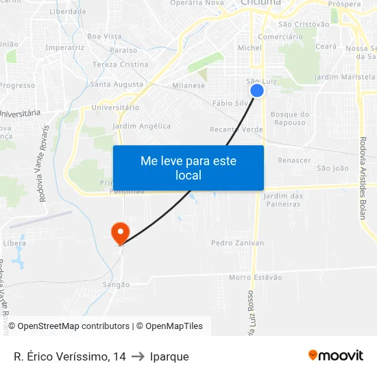 R. Érico Veríssimo, 14 to Iparque map
