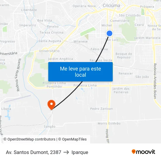 Av. Santos Dumont, 2387 to Iparque map