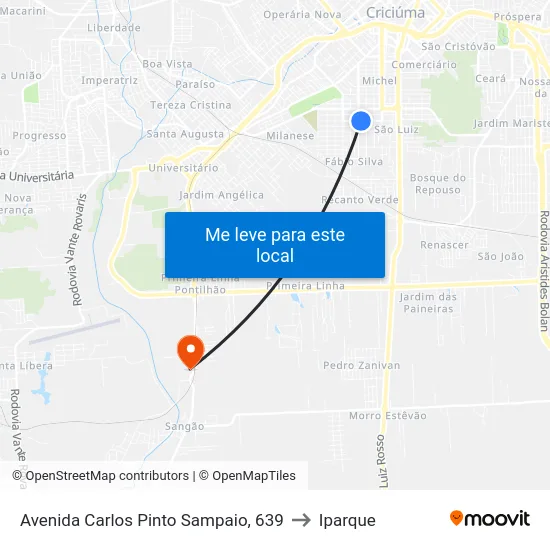Avenida Carlos Pinto Sampaio, 639 to Iparque map
